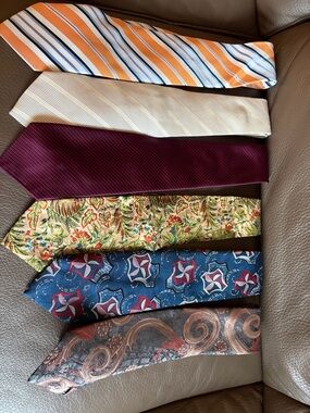 Branded Six-Tie Silk Set in Orange, Cream, Burgundy, Floral, Blue, Brown